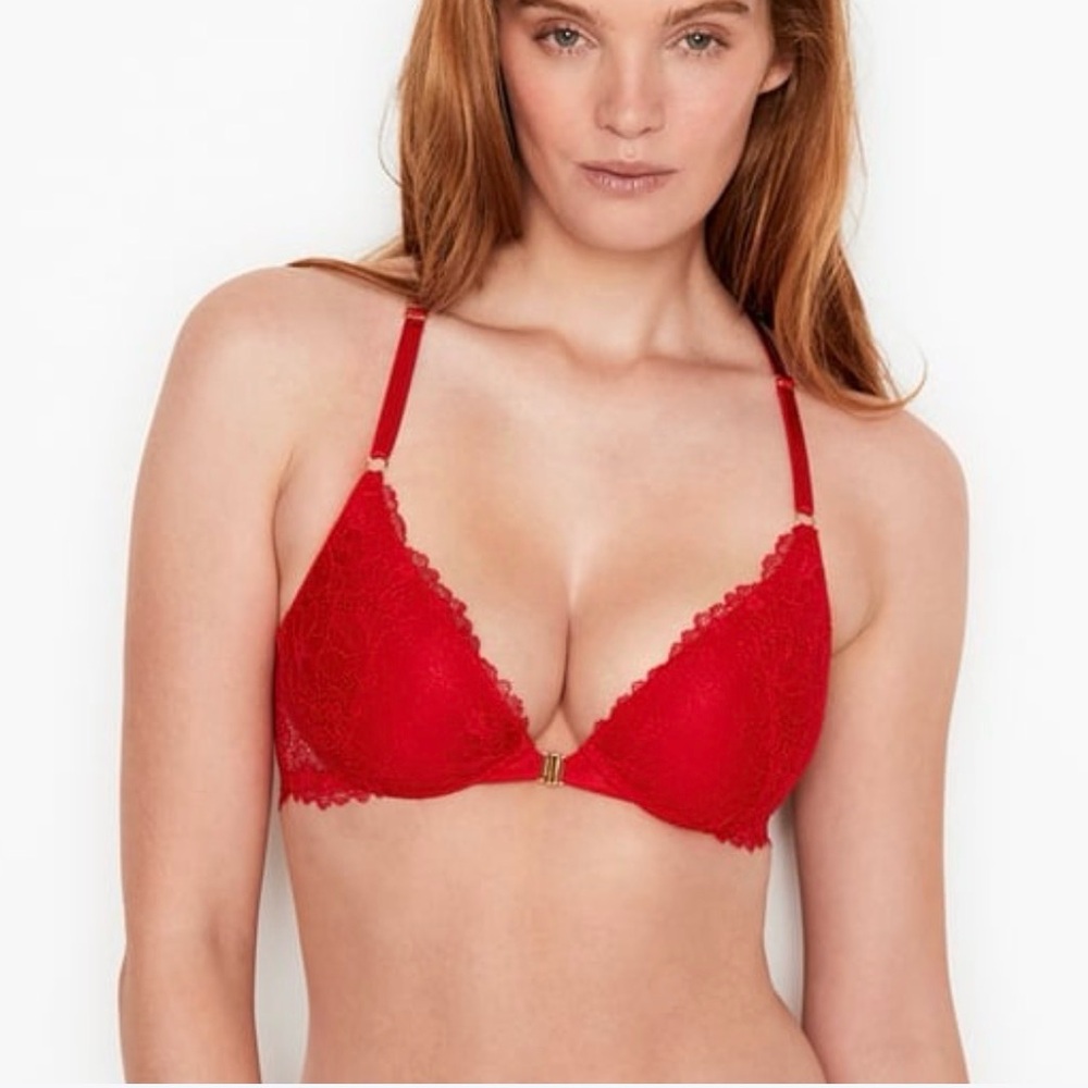 Victoria's Secret Red Lace Front-Closure Triangle Bra